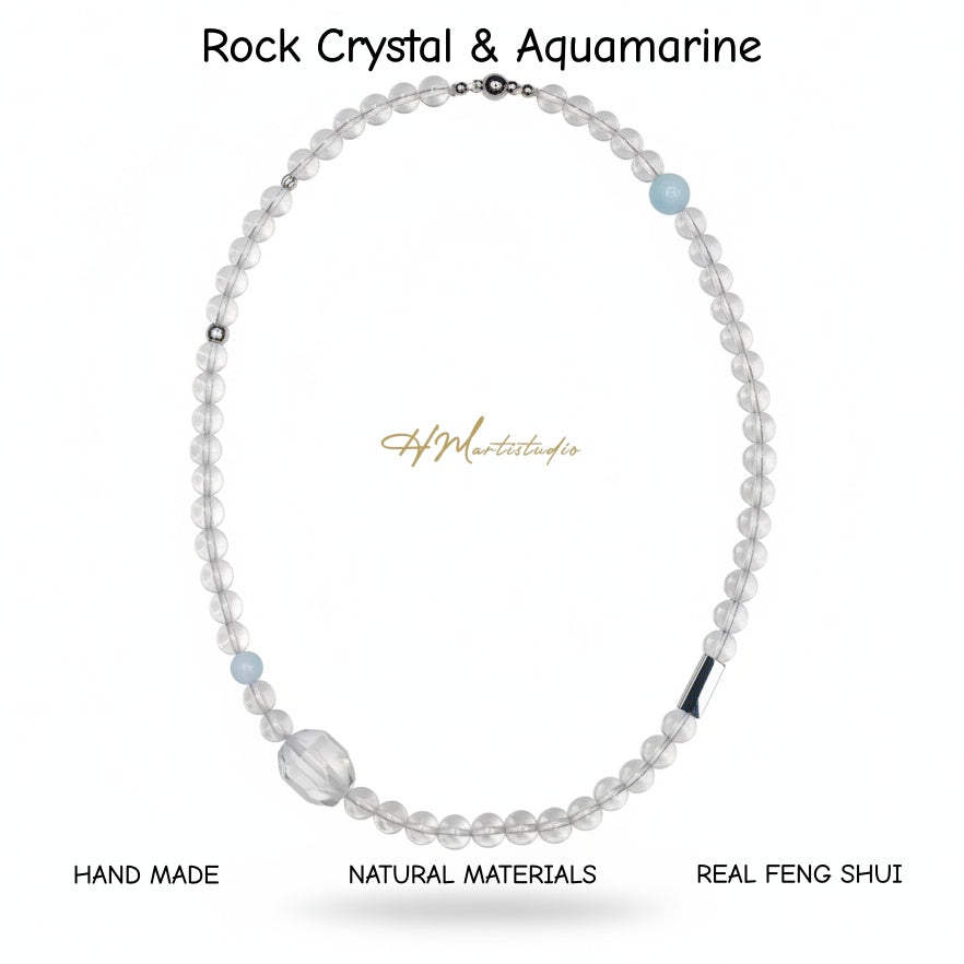 Freeform Rock Crystal Quartz Aquamarine Magnetic Necklace