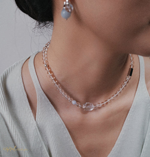 Freeform Rock Crystal Quartz Aquamarine Magnetic Necklace