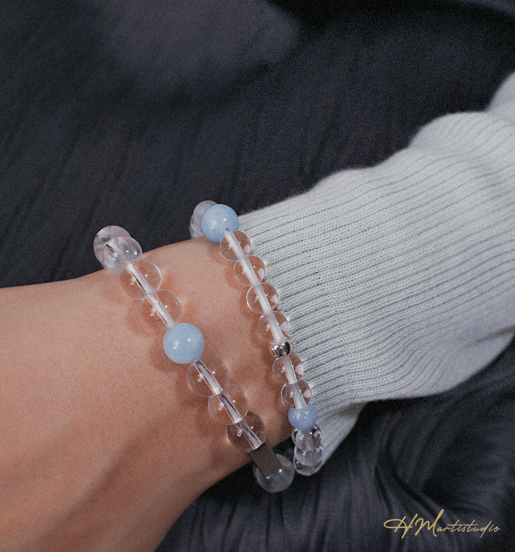Rock Crystal quartz Aquamarine Elastic Bracelet