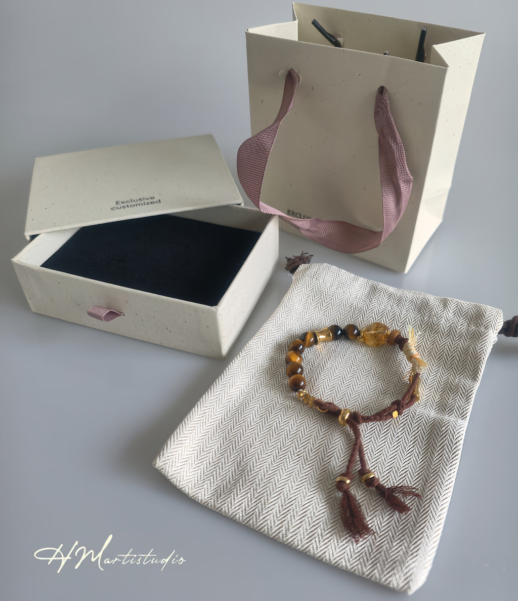 Rock Crystal Quartz Gong Wood Elastic Bracelet