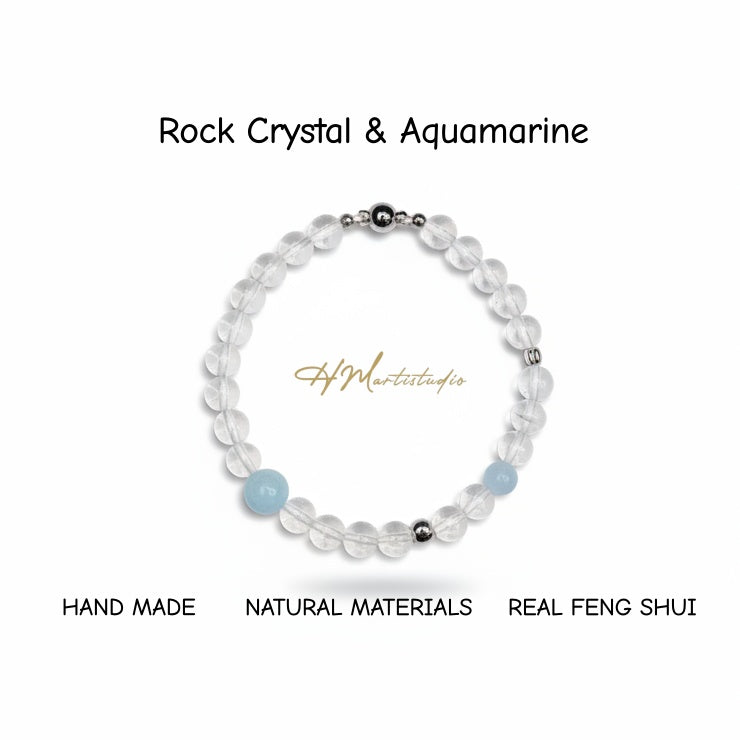Rock Crystal Quartz Aquamarine Magnetic Bracelet