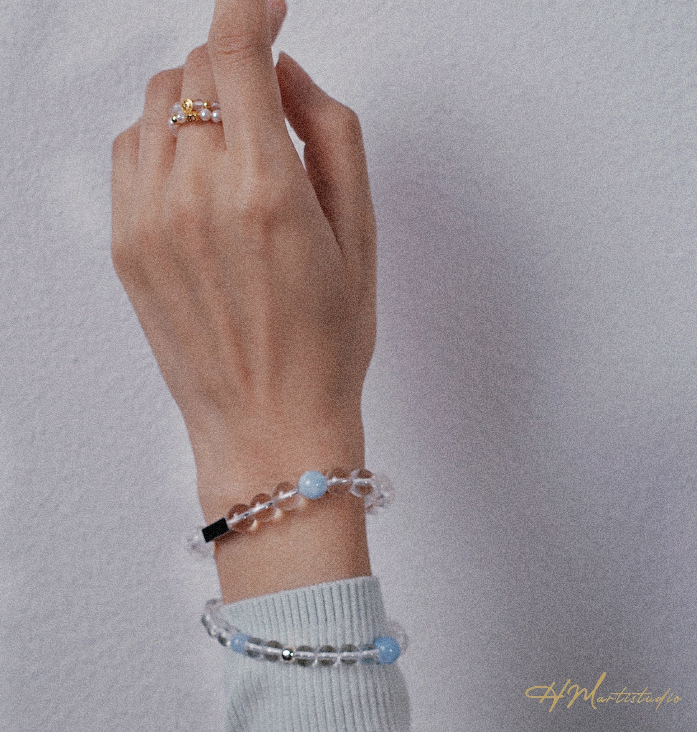 Rock Crystal Quartz Aquamarine Magnetic Bracelet