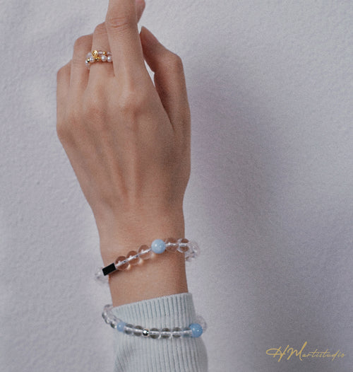 Rock Crystal Quartz Aquamarine Magnetic Bracelet