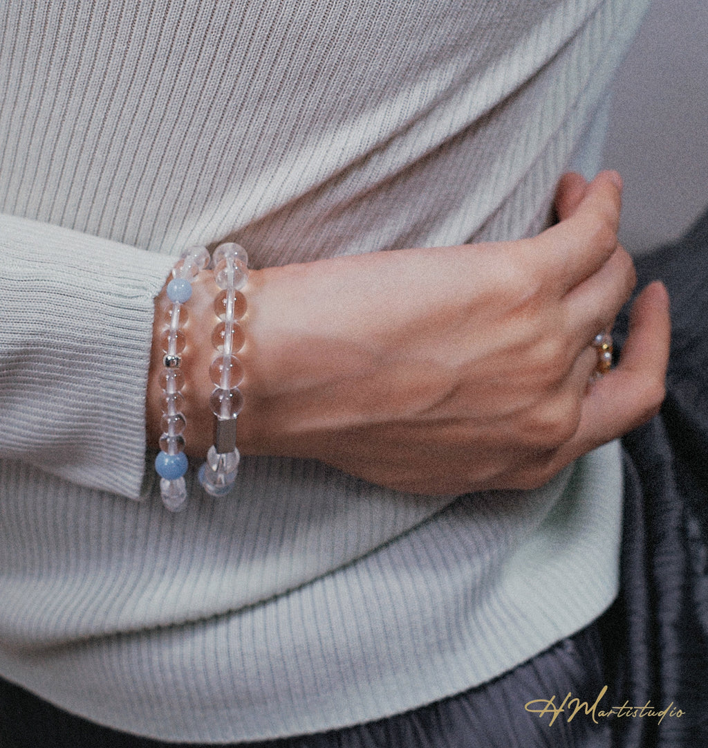 Rock Crystal Quartz Aquamarine Magnetic Bracelet