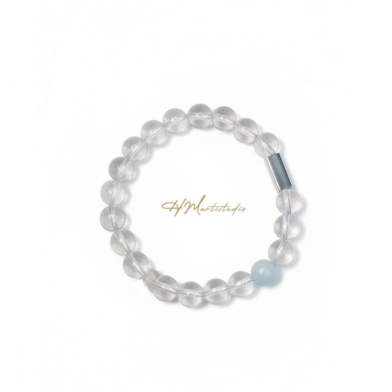 Rock Crystal quartz Aquamarine Elastic Bracelet