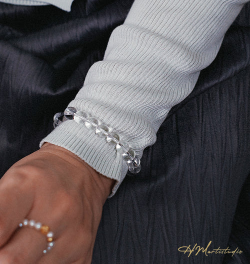 Rock Crystal quartz Aquamarine Elastic Bracelet